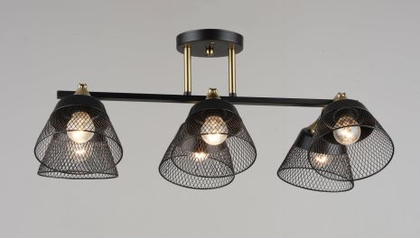 Люстра потолочная на 6 плафонов VALESO N6823/6, патрон E27, Лофт, Черный+Медь