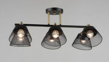 Лофт люстра стельова на 6 плафонів VALESO N6823/6, патрон E27, Чорний+Мідь