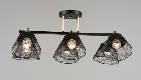 Люстра стельова на 6 плафонів VALESO N6823/6, патрон E27, Лофт, Чорний+Мідь