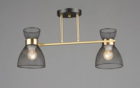 Люстра стельова на 2 плафони VALESO N6791/2, патрон E27, Лофт, Мідь+Чорний