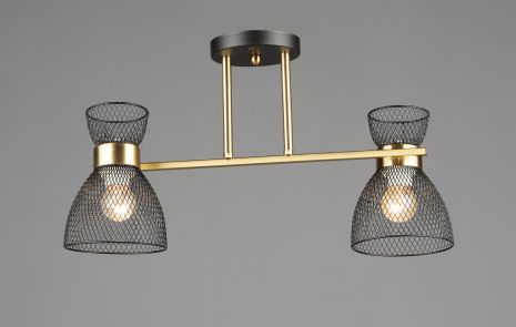Люстра стельова на 2 плафони VALESO N6791/2, патрон E27, Лофт, Мідь+Чорний