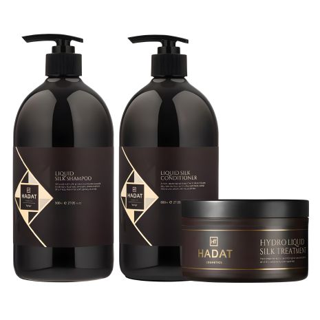 Набір "Рідкий Шовк" Hadat Liquid Silk TRIO: шампунь, кондиціонер, маска для відновлення волосся 2х800/300мл Набір "Рідкий Шовк" Hadat Liquid Silk TRIO: шампунь, кондиціонер, маска для відновлення волосся 2х800/300мл