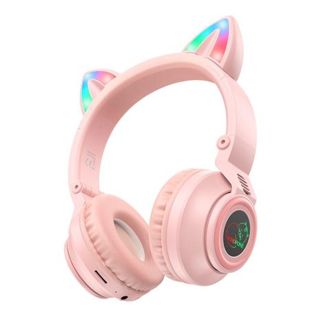 Блютуз Стерео Гарнітура Borofone BO18 Cat Ear Колір Рожевий