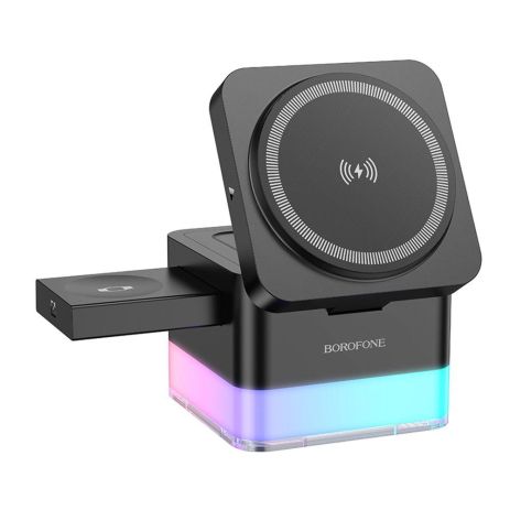 Беспроводное Зарядное Устройство Borofone BQ34 3 in1 Magnetic 15W For iWatch Цвет Черный