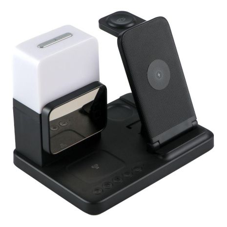 Беспроводное Зарядное Устройство Z15 6in1 Clock+Lamp15W IP version Цвет Черный