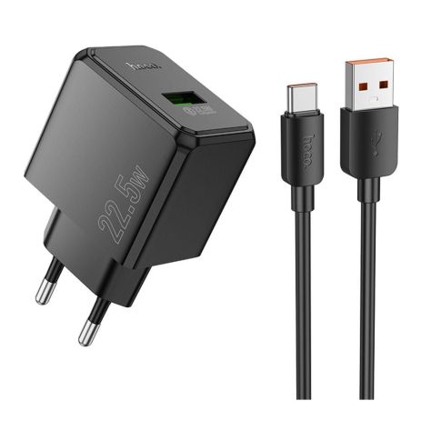 Мережевий зарядний пристрій Hoco CS17A 1 USB Multi-Protocol 22.5 W + USB to Type-C Колір Чорний