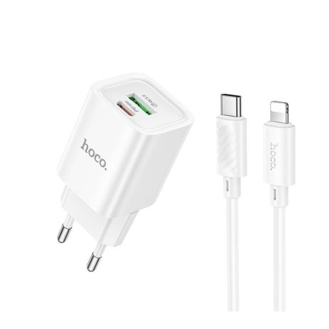 Мережевий зарядний пристрій Hoco C149A 1 USB/1USB-C PD/QC 30W+Type-C to Lightning Колір Білий