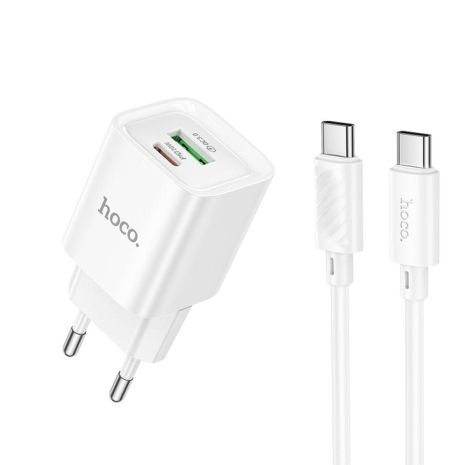 Мережевий зарядний пристрій Hoco C147A 1 USB-C/1USB PD/QC 20W+Type-C to Type-C Колір Білий