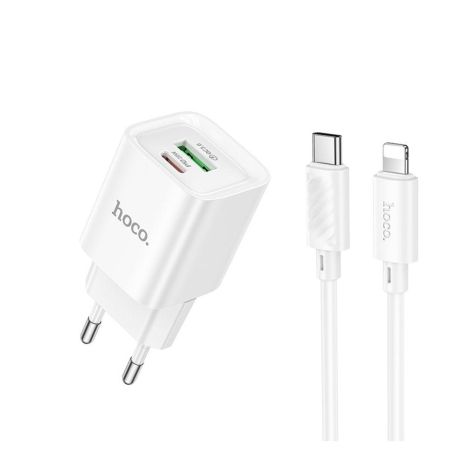 Сетевое Зарядное Устройство Hoco C147A 1USB-C/1USB PD/QC 20W+Type-C to Lightning Цвет Белый