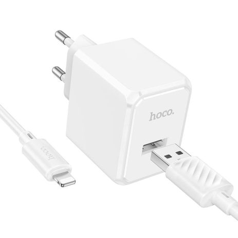 Мережевий зарядний пристрій Hoco CS11A 1 USB 2.1 A+USB to Lightning Колір Білий