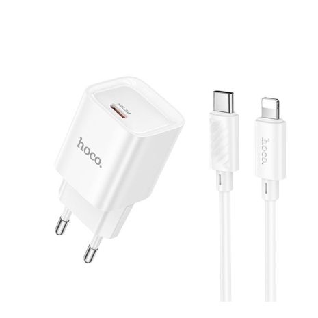 Мережевий зарядний пристрій Hoco C146A 1 USB-C PD/QC 20W+Type-C to Lightning Колір Білий