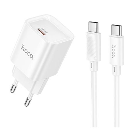 Мережевий зарядний пристрій Hoco C146A 1 USB-C PD/QC 20W+Type-C to Type-C Колір Білий