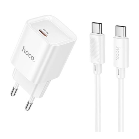 Мережевий зарядний пристрій Hoco C146A 1 USB-C PD/QC 20W+Type-C to Type-C Колір Білий