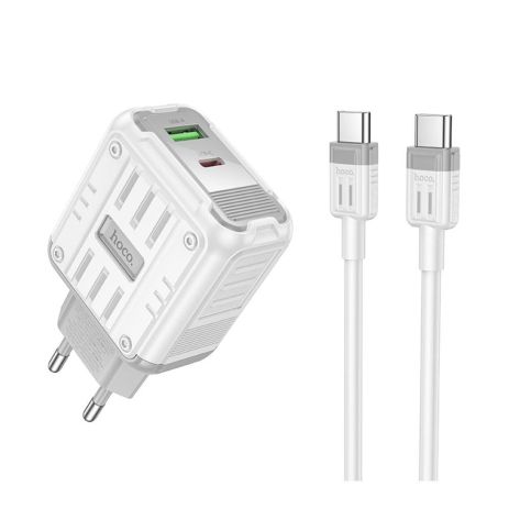 Мережевий зарядний пристрій Hoco C136A 1 USB-C/1USB PD/QC 45 W+Type-C to Type-C Колір Білий