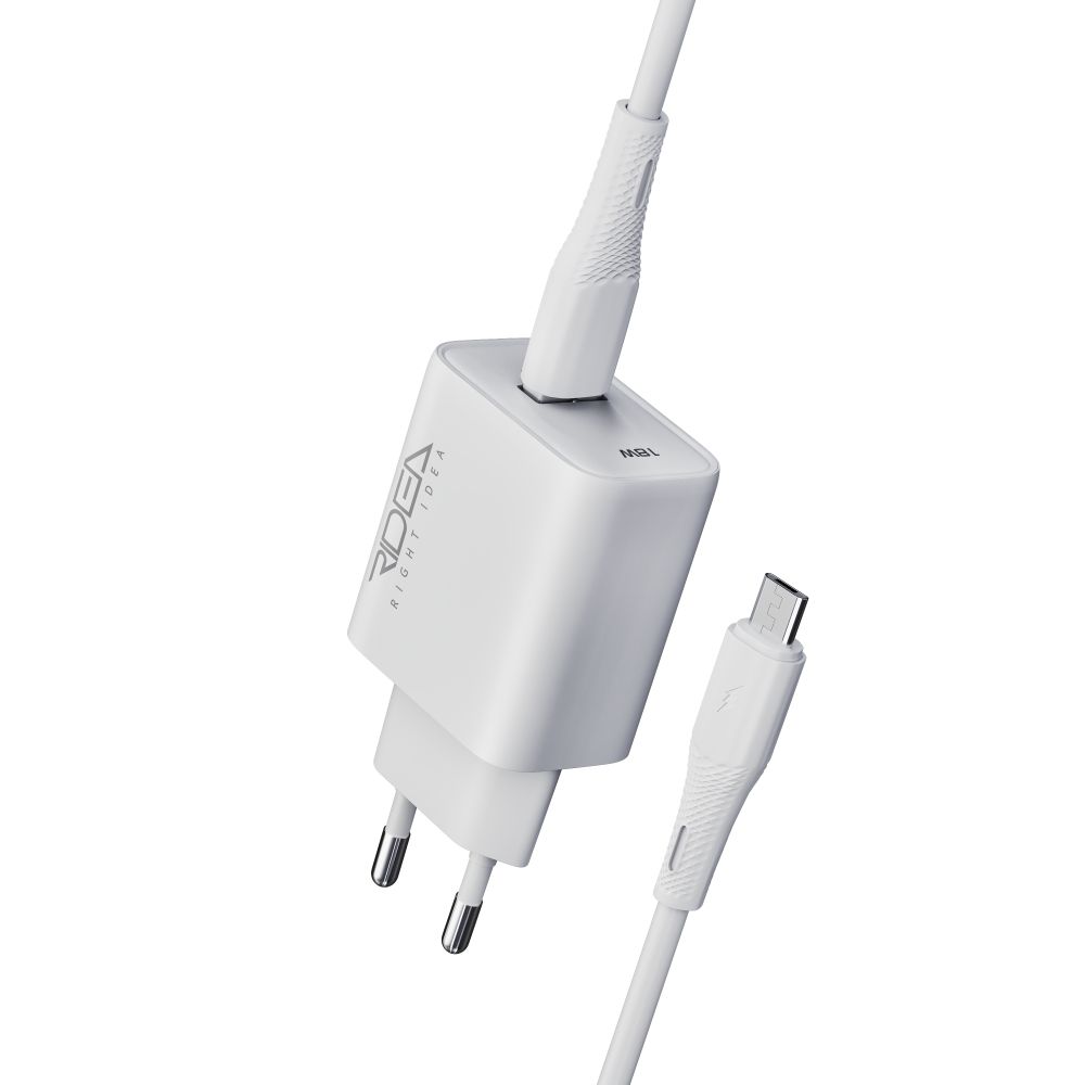 Мережевий зарядний пристрій Ridea RW-18123 Rapid 1 USB QC 18 W + Micro Колір Білий Мережевий зарядний пристрій Ridea RW-18123 Rapid 1 USB QC 18 W + Micro Колір Білий