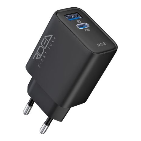 Сетевое Зарядное Устройство Ridea RW-20220 Rapid Duo 1USB/1USB-C QC/PD 20W Цвет Черный