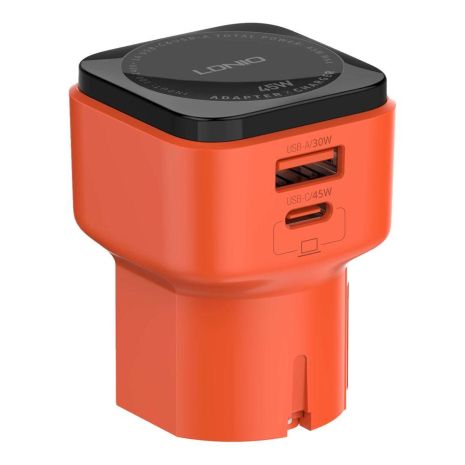 Мережевий зарядний пристрій LDNIO Q2420 GAN 45 W + Type-C to Type-C Колір Жовтогарячий
