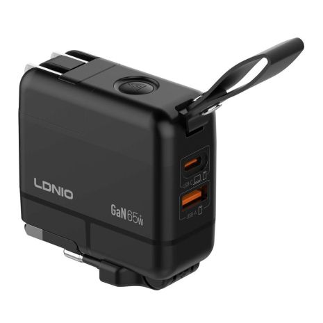 Мережевий зарядний пристрій LDNIO Q2618 GAN 65 W + Type-C to Type-C Колір Чорний