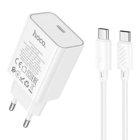 Мережевий зарядний пристрій Hoco C143A 1 USB-C PD/QC 20W+Type-C to Type-C Колір Білий