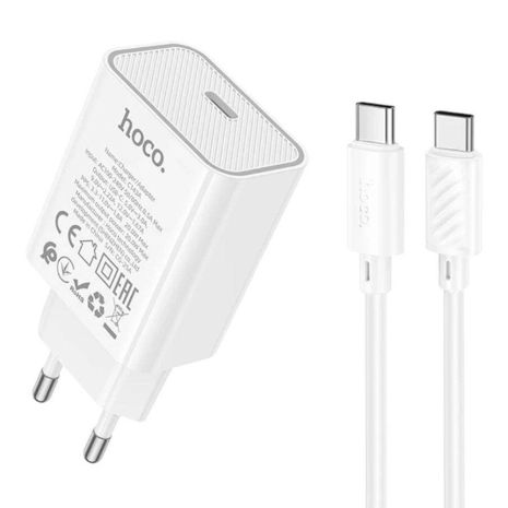 Мережевий зарядний пристрій Hoco C143A 1 USB-C PD/QC 20W+Type-C to Type-C Колір Білий