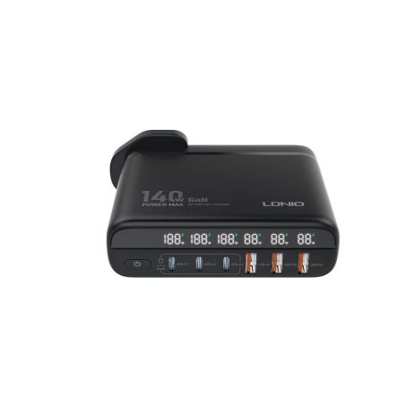 Мережевий зарядний пристрій LDNIO A6140C 140W LED display GAN Колір Чорний