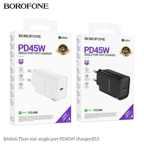 Сетевое Зарядное Устройство Borofone BA86A 1USB-C PD/QC 45W Цвет Белый
