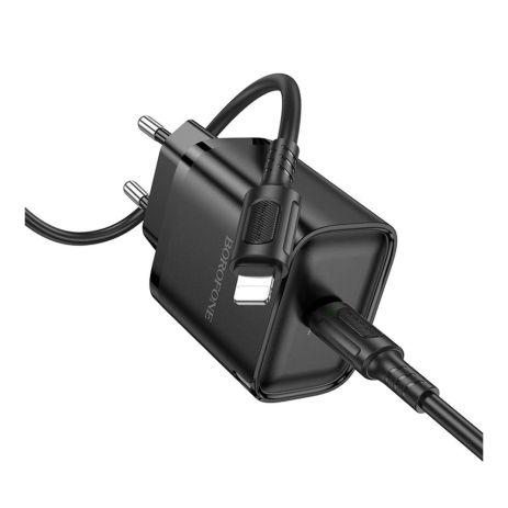 Мережевий зарядний пристрій Borofone BA84A 1 USB-C PD/QC 30W+Type-C to Lightning Колір Чорний