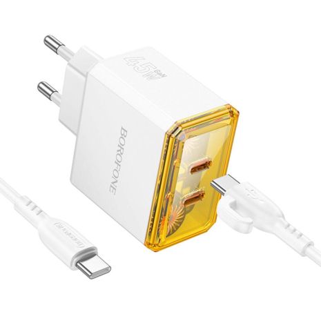 Мережевий зарядний пристрій Borofone BAS33A 2USB-C PD/QC45W Type-C to Type-C Колір Білий