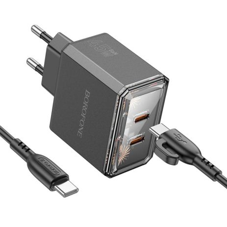 Мережевий зарядний пристрій Borofone BAS33A 2USB-C PD/QC45W Type-C to Type-C Колір Чорний