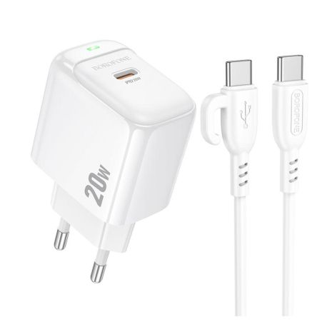 Мережевий зарядний пристрій Borofone BAS43A 1USB-C PD/QC 20W+Type-C to Type-C Колір Білий
