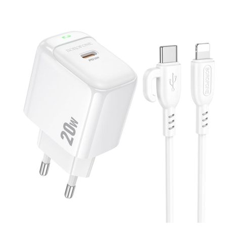 Мережевий зарядний пристрій Borofone BAS43A 1USB-C PD/QC 20W+Type-C to Lightning Колір Білий