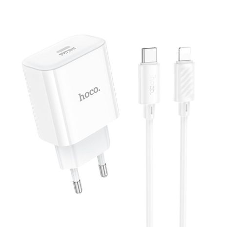 Мережевий зарядний пристрій Hoco C76A Pro 1USB-C PD/QC 30 W + Type-C to Lightning Колір Білий
