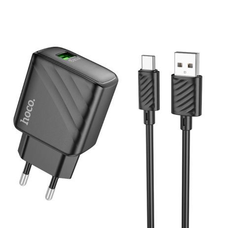 Мережевий зарядний пристрій Hoco CS21A 1 USB QC 18 W + USB to Type-C Колір Чорний