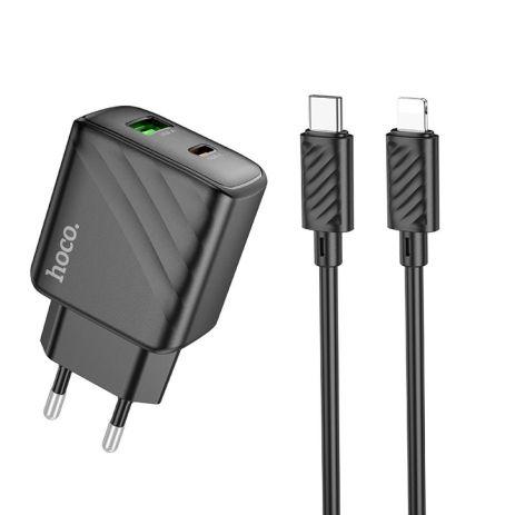 Сетевое Зарядное Устройство Hoco CS23A 1USB/1USB-C PD/QC 30W+Type-C to Lightning Цвет Черный