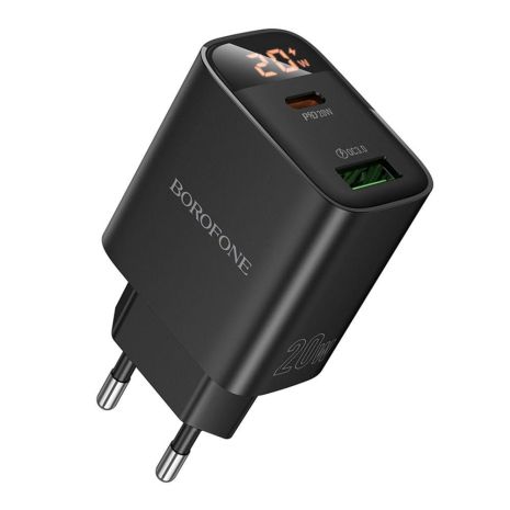 Мережевий зарядний пристрій Borofone BA96A 1 USB-C/1USB PD/QC 20W Led Display Колір Чорний
