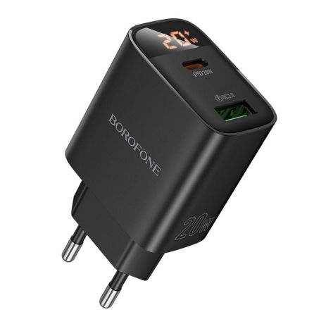 Мережевий зарядний пристрій Borofone BA96A 1 USB-C/1USB PD/QC 20W Led Display Колір Чорний