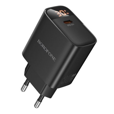 Мережевий зарядний пристрій Borofone BA97A 1 USB-C PD/QC 30 W Led Display Колір Чорний