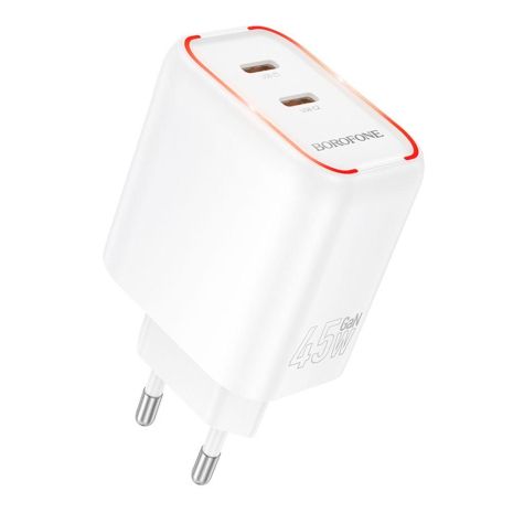 Мережевий зарядний пристрій Borofone BA90A 2 USB-C PD/QC45W Колір Білий