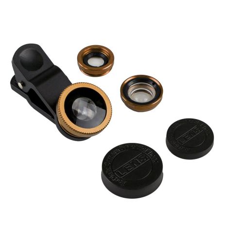 Об'єктив-Лінза Для Телефону Риб'ячий Око 3 in1 Колір Чорно-золотий