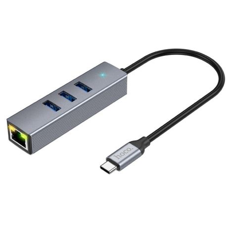 USB Hoco HB34 Easy link Gigabit Ethernet adapter(Type C to USB3.0*3+RJ45) Цвет Серый USB Hoco HB34 Easy link Gigabit Ethernet adapter(Type C to USB3.0*3+RJ45) Цвет Серый