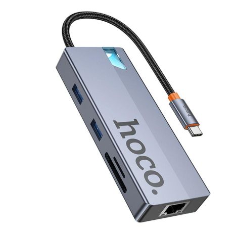 USB Hub Hoco HB52 Type-C 8-in-1 (HDTV+RJ45-100Mbps+SD/TF+PD+Type-C3.0+USB3.0*2) Цвет Серый USB Hub Hoco HB52 Type-C 8-in-1 (HDTV+RJ45-100Mbps+SD/TF+PD+Type-C3.0+USB3.0*2) Цвет Серый