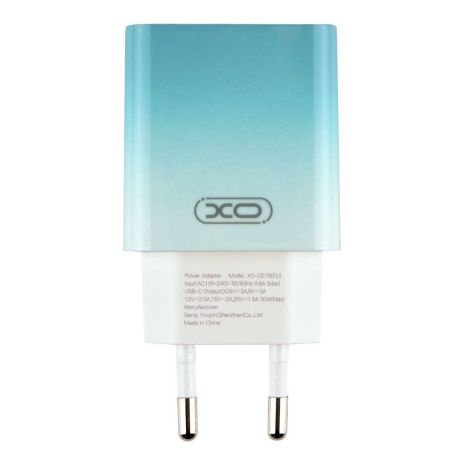 Мережевий зарядний пристрій XO CE18 1Type-C PD/QC 30 W Type-C to Type-C Колір Блакитний