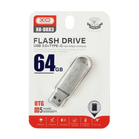USB Flash Drive XO DK03 USB3.0+Type C 64GB Цвет Стальной