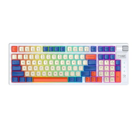 Клавиатура Игровая беспроводная TWolf T70 LED Red Switch (TypeC+2.4ghz+BT) Цвет Белый синий