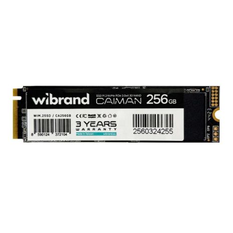 SSD M.2 Диск Wibrand Caiman 256GB NVMe 2280 PCIe 3.0 3D NAND Цвет Черный