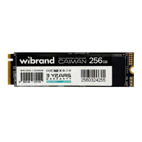 SSD M.2 Диск Wibrand Caiman 256 GB NVMe 2280 PCIe 3.0 3D NAND Колір Чорний