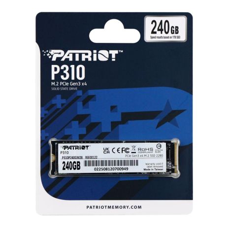 SSD M.2 Диск Patriot P310 240GB NVMe 2280 PCIe 3.0 3D TLC (P310P240GM28) Цвет Черный