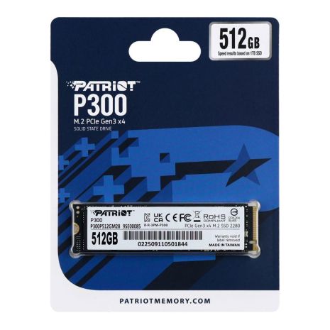 SSD M.2 Диск Patriot P300 512GB NVMe 2280 PCIe 3.0x4 3D NAND TLC (P300P512GM28) Цвет Черный