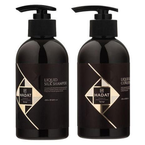Набор "Жидкий Шелк" Hadat Liquid Silk DUO шампунь и кондиционер для восстановления блеска и гладкости волос 2х250 мл