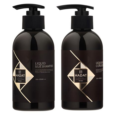 Набір шампуню і кондиціонеру для блиску волосся "Рідкий Шовк" Hadat Liquid Silk DUO, 2х250 мл